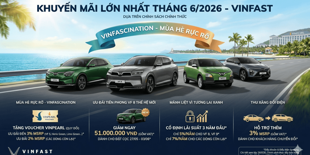 Khuyến Mãi VinFast Tháng 6/2026 Mới Nhất: Tổng Hợp Các Đặc Quyền Không Thể Bỏ Lỡ